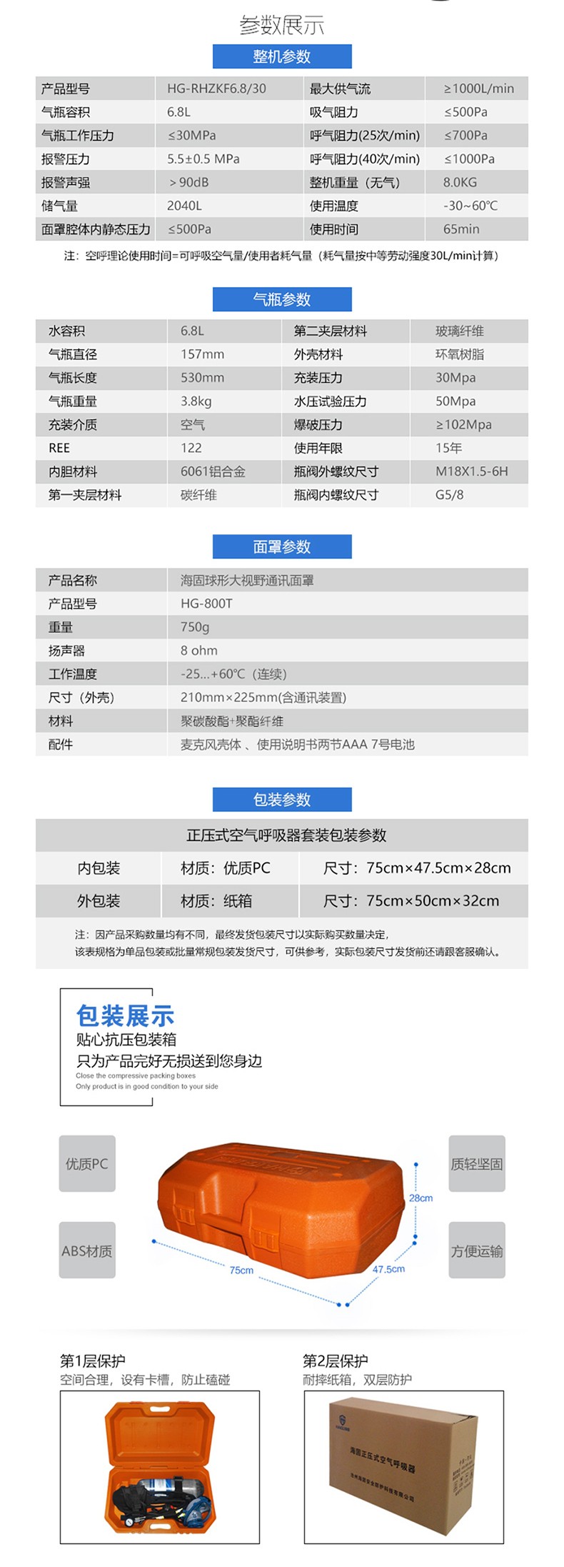 海固RHZKF6.8T/30（通訊款） 正壓式空氣呼吸器（裝配800T通訊面罩）圖片3