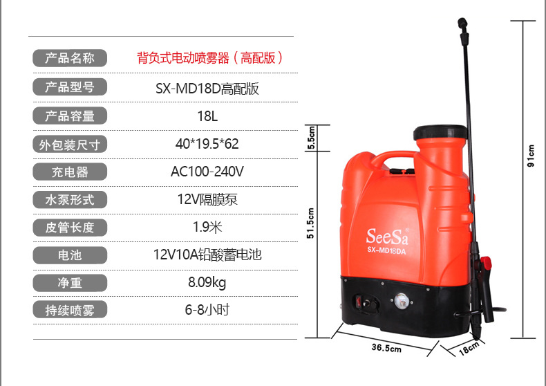 市下SX-MD18D 18L背負(fù)式電動(dòng)噴霧器圖片3