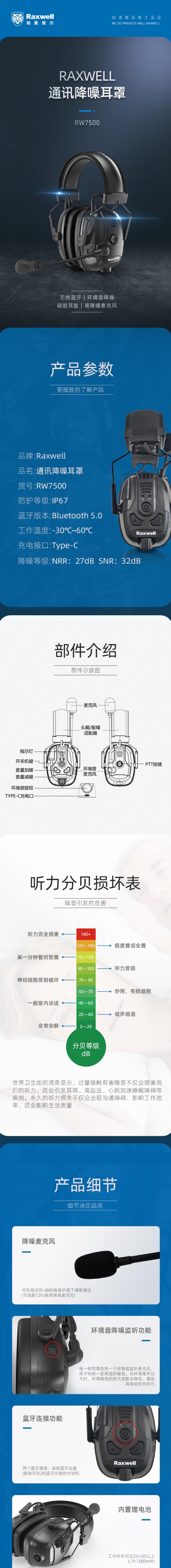 瑞氪維爾RW7500藍牙通訊防噪音耳罩圖片