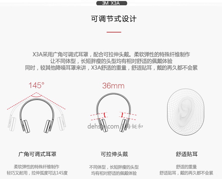 3M X3A頭戴式高降噪隔音耳罩采用廣角可調(diào)節(jié)耳罩